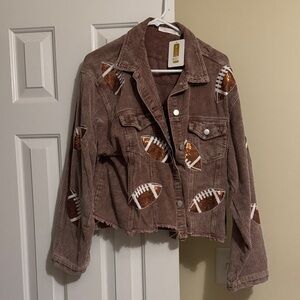 Brown Corduroy Jacket with Football Patches